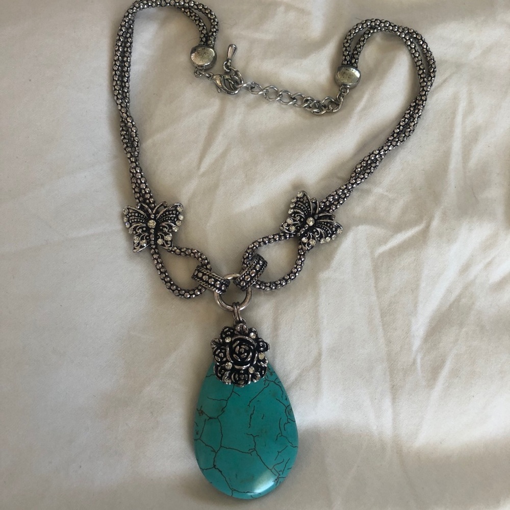 Silver turquoise rock necklace